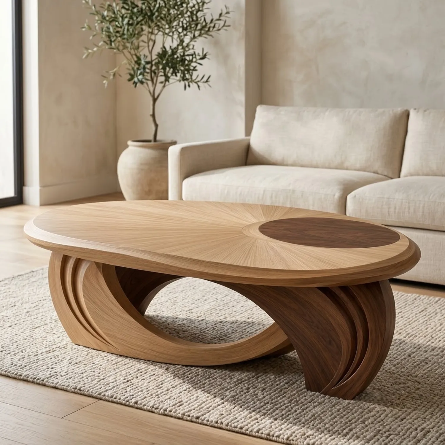 Wood Celestial Bridge Coffee Table Modern Minimalist Fluid Line Living Room Styling