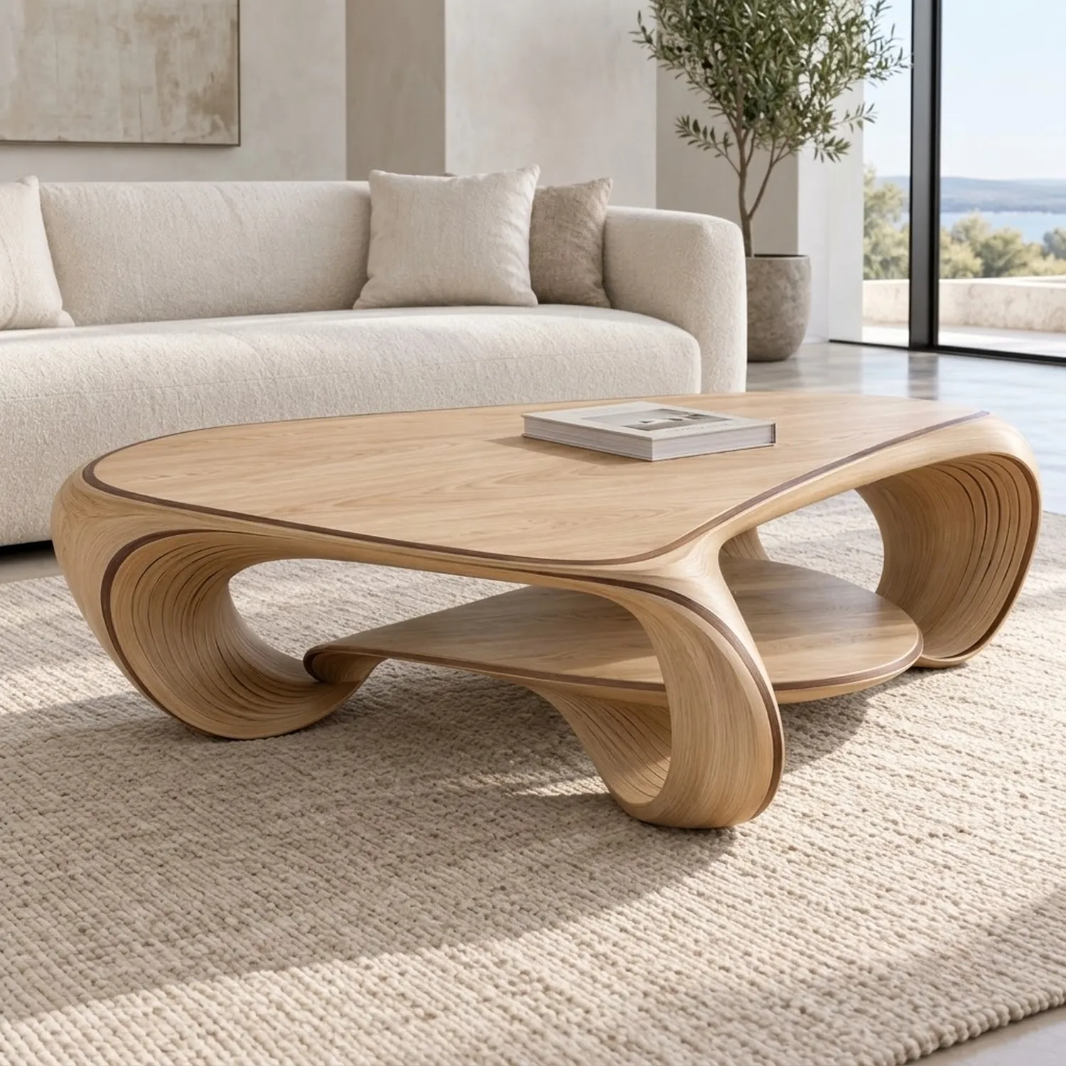 Wood Ribbon Vault Coffee Table Avant-Garde Abstract Linear Interior Decor