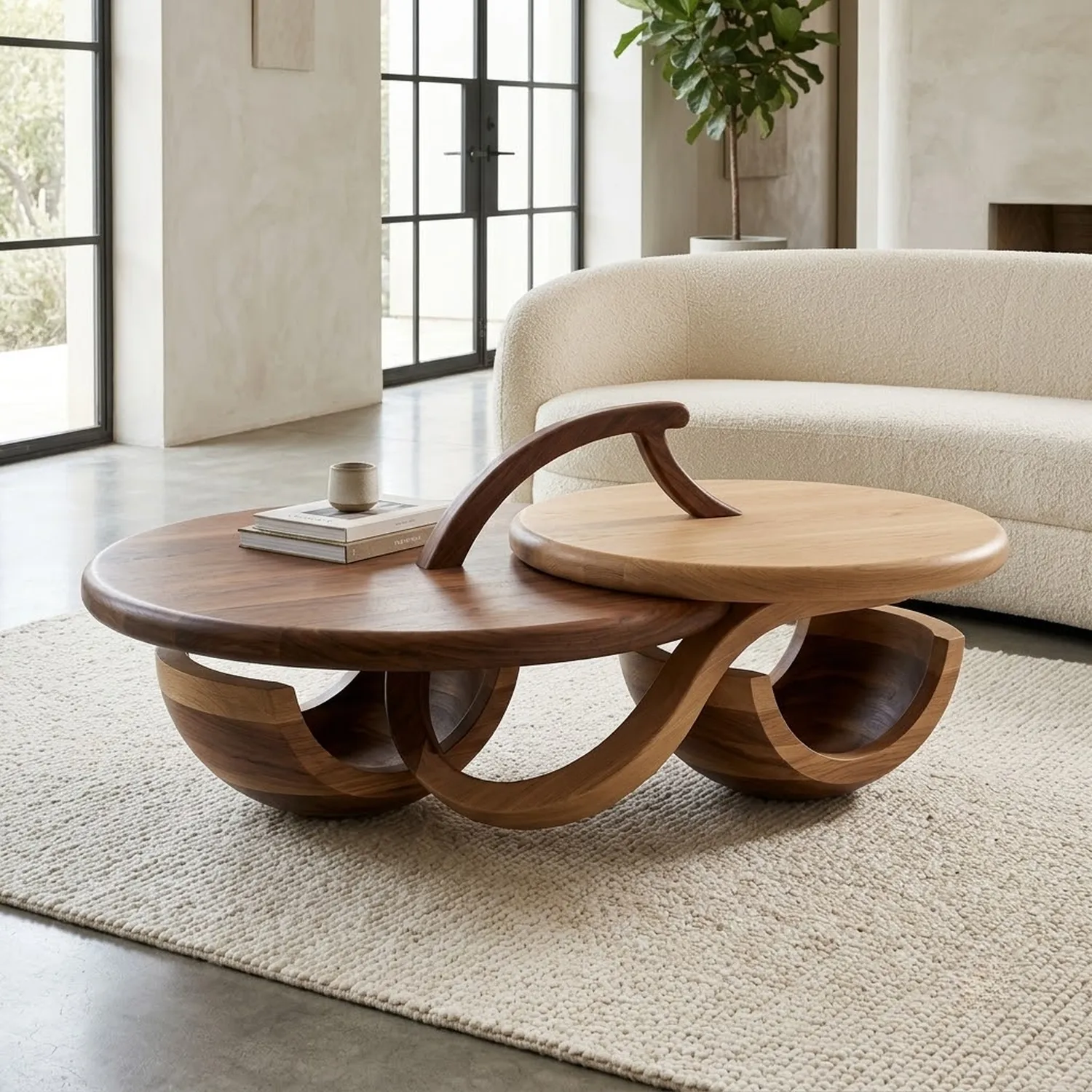 Wood Cherry Twin Orbit Coffee Table Natural Home Style Unique Artisan Design